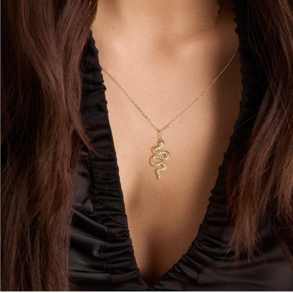 GOLD 14k Gold Plated Snake Pendant Necklace